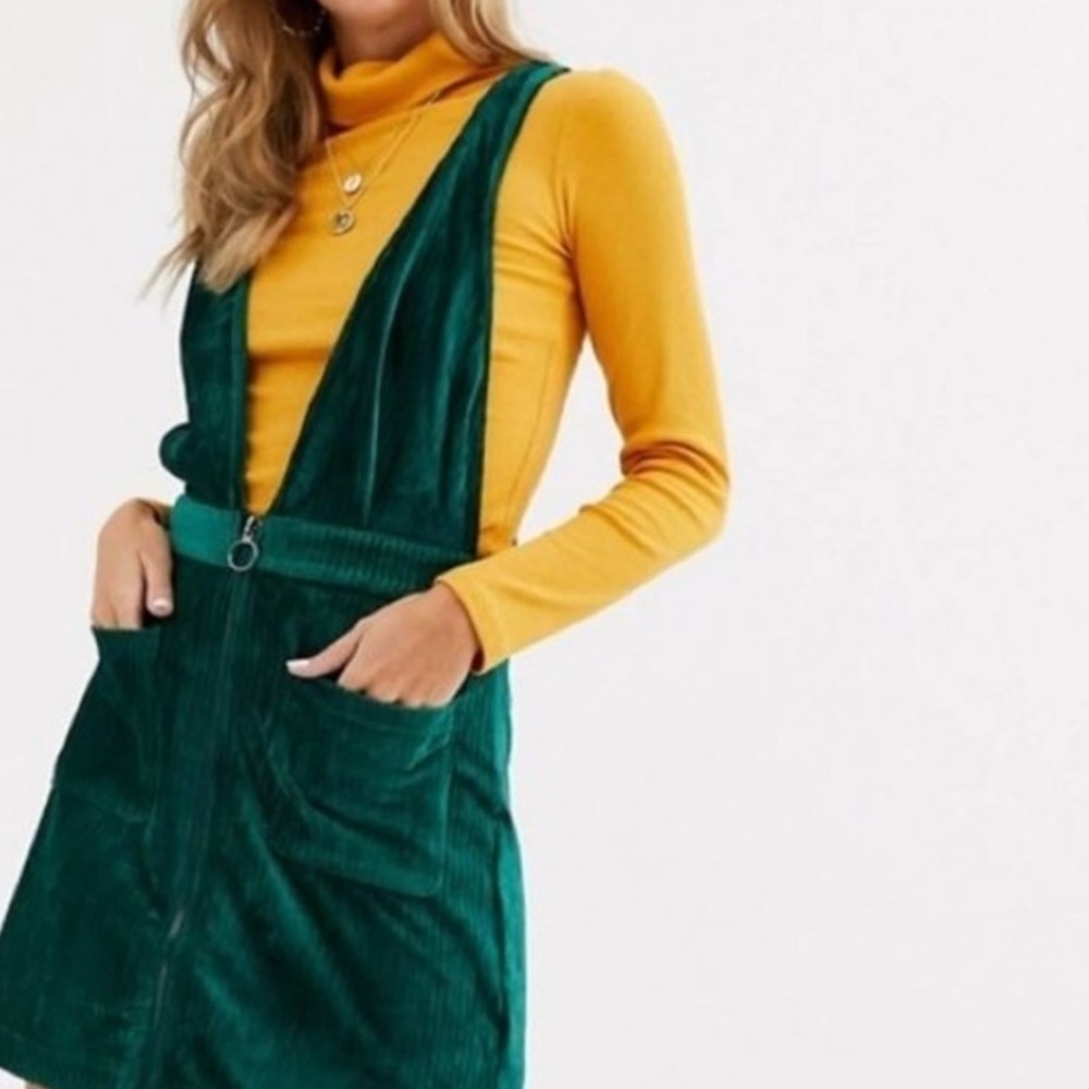 Moon River Green Velvet Corduroy Pinafore Dress size XS